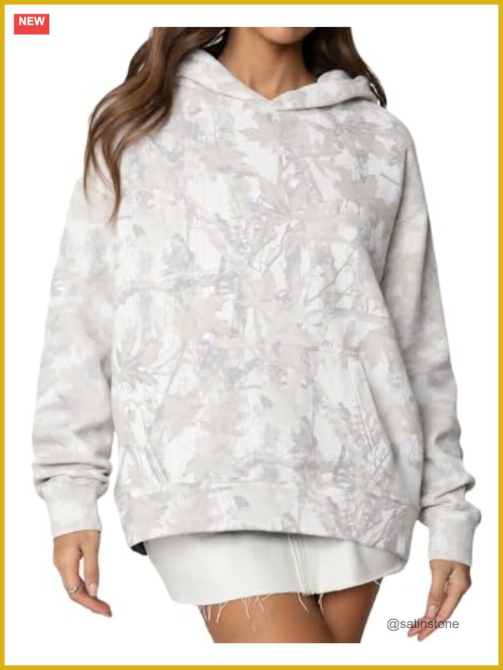 Oversized Camo Hoodie Fleece Lined Maple Leaf Pullover Sweatshirt